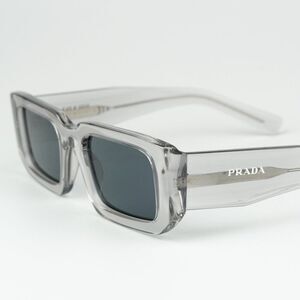 NEW Prada PR06YS 12R09T Transparent Grey Dark Grey Rectangle Unisex Sunglasses